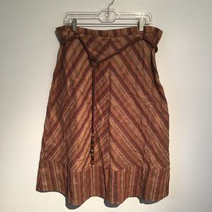 Marks & Spencer Chevron Striped A-Line Midi Skirt with Jeweled Rope Belt